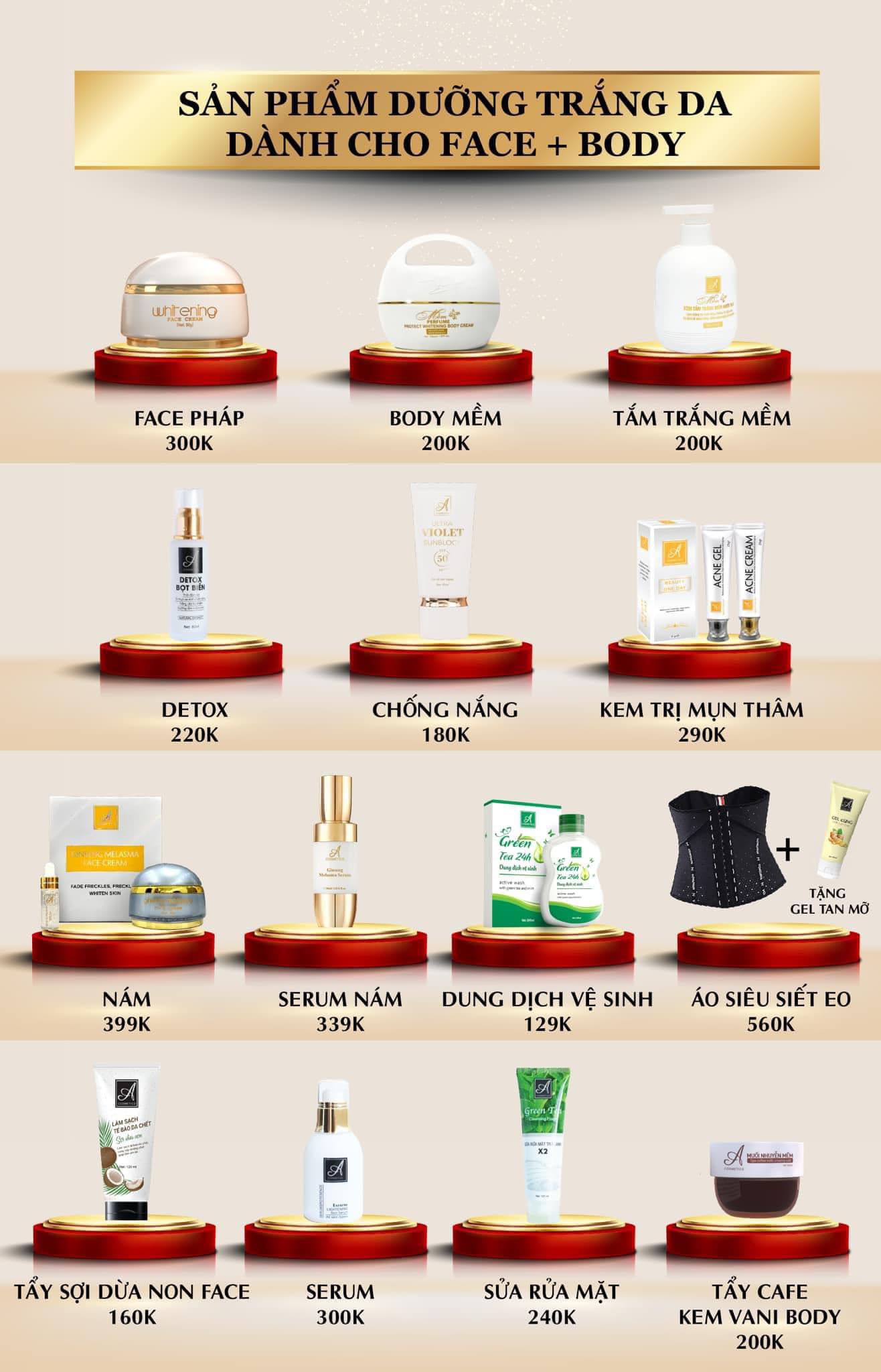 Bảng giá bán lẻ mỹ phẩm A Cosmetics Phương Anh